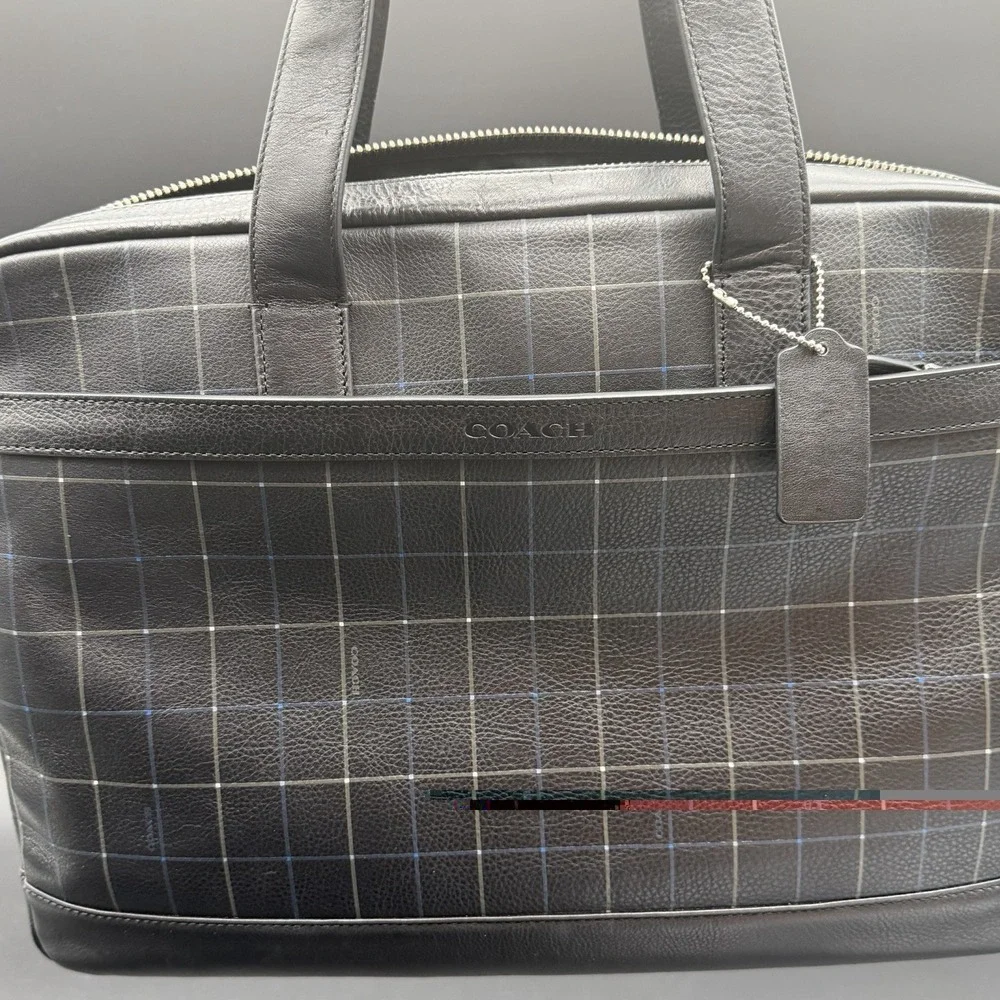 COACH Bag Briefcase Business Men's Leather Black F71561 HUDSON Rare Plaid NWOT
